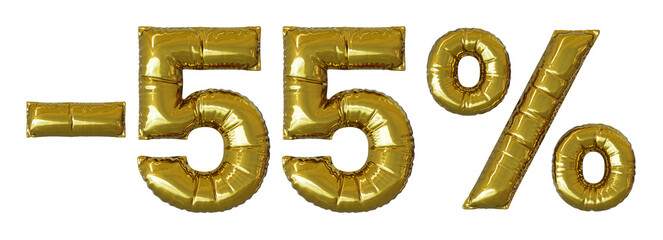 55 % percent foil balloon discount sign,  realistic 3d render, mylar balloon , special price offer