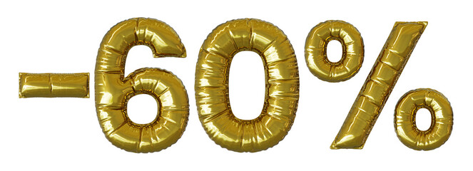 60 % percent foil balloon discount sign,  realistic 3d render, mylar balloon , special price offer - obrazy, fototapety, plakaty