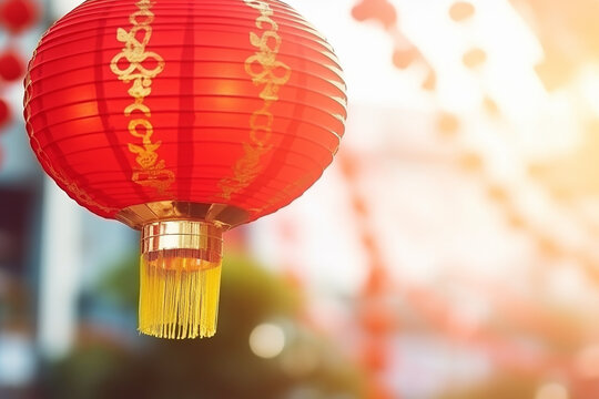 Lucky chinese lantern in china happy new year, red paper chinese lantern, Concept celebration of Chinese new year decoration lantern