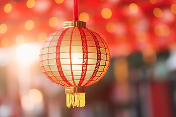Obraz premium Lucky chinese lantern in china happy new year, red paper chinese lantern, Concept celebration of Chinese new year decoration lantern