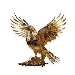 Fototapeta premium Lucky golden animal concept. Statue of a bird made of gold on a transparent background