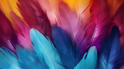 Beautiful Colorful color feathers as background, closeup. 