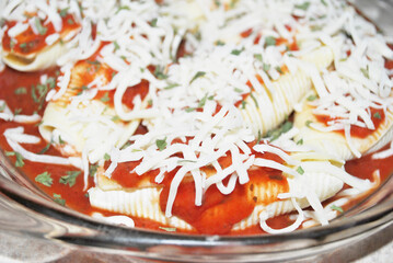 Stuffed Pasta Shells Ready for the Oven	