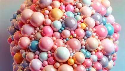 Colorful balls abstract wallpaper and background. Pattern design for trendy poster, flyer, banner, card, cover, brochure. Plastic bubbles, gum, pastel pink spheres