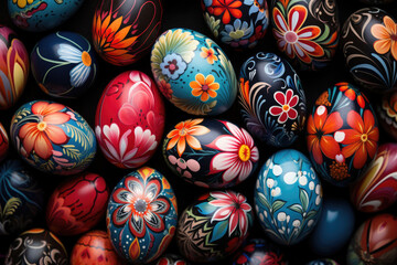 Fototapeta na wymiar Colored Easter eggs painted with flowers