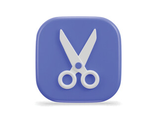 scissors icon with button 3d rendering vector illustration