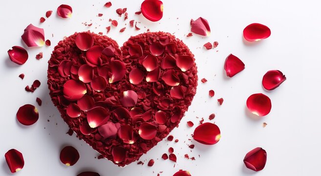 Pink rose petals into a hart cake shape