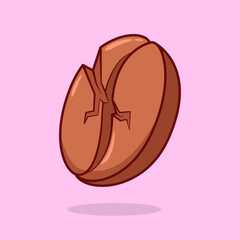Vector cute Coffee bean with a crack illustration cartoon doodle flat colorful line art vector design isolated object icon
