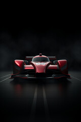 a red f1 racing car isolated on a dark red and black background