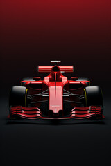 a red f1 racing car isolated on a dark red and black background