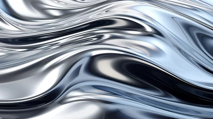 Fotobehang Glossy silver metal fluid glossy chrome mirror water effect background background © Yoori