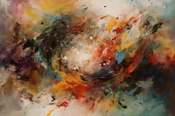 The composition features an abstract painting that captures attention by residing in the center, showcasing the principles of action painting through dynamic and spontaneous brushstrokes.