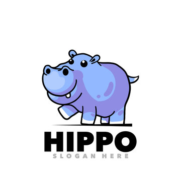 Cute hippo mascot cartoon logo illustration 