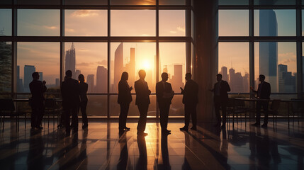 Silhouette group of Business People in Office Building