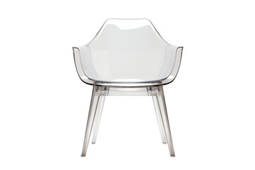 A modern chair featuring clear acrylic material with steel legs and armrests, complete with transparent seat and backrest panels. - obrazy, fototapety, plakaty