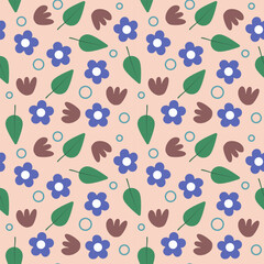Seamless floral pattern, chamomile, tulip, leaf