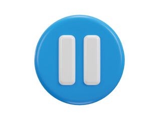 Pause icon on 3d blue button icon 3d rendering vector illustration