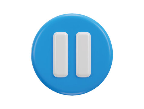 Pause icon on 3d blue button icon 3d rendering vector illustration