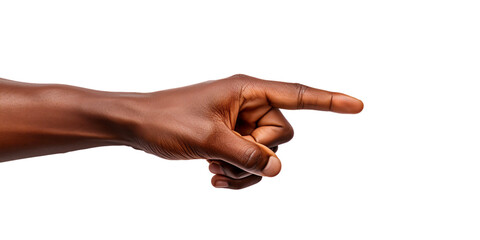 Man pointing finger in order to show something, isolated on white or transparent background. Generative AI