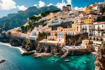 Fototapeta na wymiar Landscape with Atrani town at famous amalfi coast, Italy