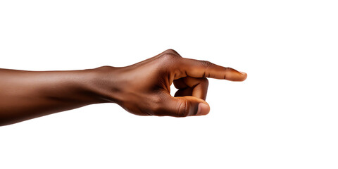 Man pointing finger in order to show something, isolated on white or transparent background. Generative AI - obrazy, fototapety, plakaty
