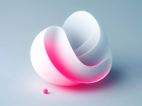 Design moderno di oggetto d'arte luminoso a sfera, bianco e rosa, su sfondo bianco