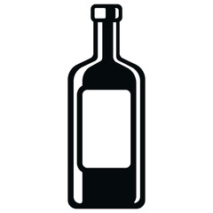 Black and white alcohol bottle icon, vodka or other hard liquor. 