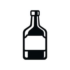 Black and white alcohol bottle icon, whisky or other hard liquor. 