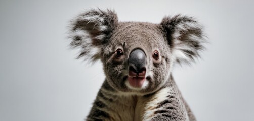  a close up of a koala with it's mouth open and it's tongue out and it's tongue hanging out.