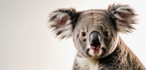  a close - up of a koala's face with its mouth open and it's eyes wide open.