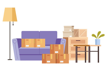 Fototapeta premium House furniture stuff box home package concept. Vector flat graphic design illustration 