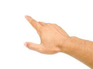 Men's hands making gestures like I'm pointing at something. or touch the phone screen Isolated on white background.