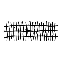 Old broken fence. Black silhouette. Horizontal front view. Vector simple flat graphic illustration. Isolated object on a white background. Isolate.