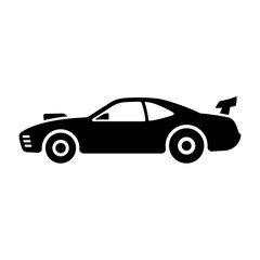 Car icon. Racing sports transport. Black silhouette. Side view. Vector simple flat graphic illustration. Isolated object on a white background. Isolate.