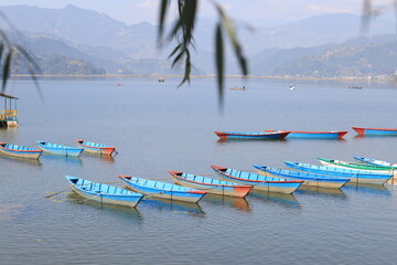 lakeview of Phewa lake in nepal, pokhara and the far view of Tal Barahi Temple 