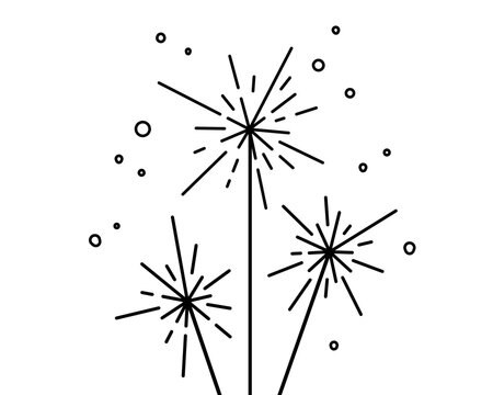 Christmas sparklers for greeting card, labels. Xmas decoration. Winter isolated element. Outline vector illustration.