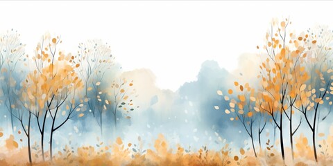 Generative AI image of a watercolor landscape autumn pattern