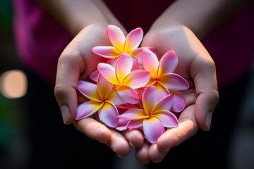 Nature's Grace: Plumeria Blooms in Hands