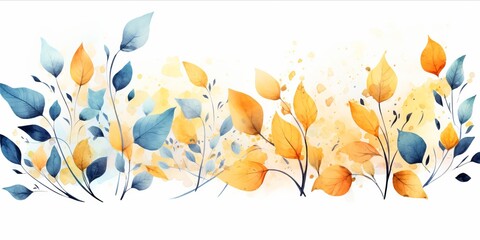 Generative AI image of autumn watercolor leaves and leaves in watercolor