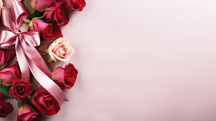 Obraz na płótnie Canvas Valentine rose flower border plain background copy space