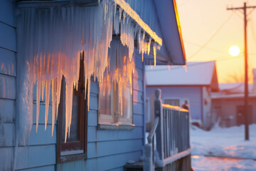 Roof water ice frost snow cold background icicle house nature seasonal winter weather