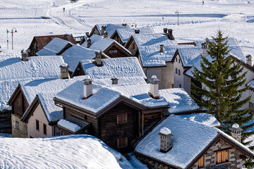 Snowy roofs in an alpine village