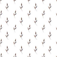 illustration of a pattern of twigs drawn in watercolor by hand. Print for fabric with natural motifs. Picture of twigs, leaves, environmental pictures