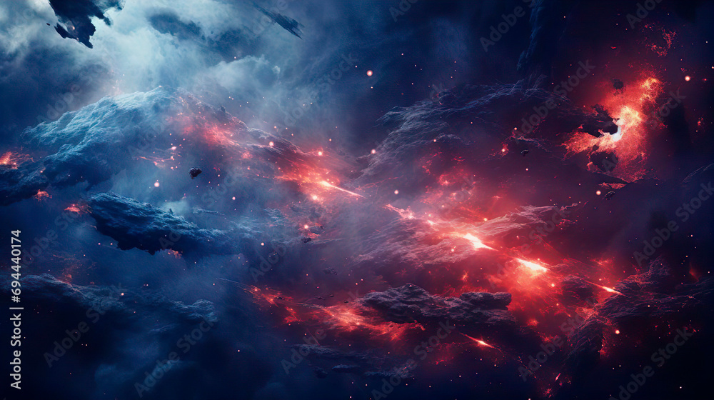 Wall mural interstellar intergalactic war in outer infinity space. high-tech deep space exploration to find new