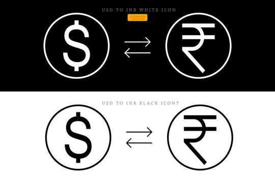 Comparison of Indian Rupee and US Dollar coins, INR USD, Simple black scale. usd to inr. vector file.