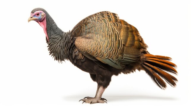 Colorful turkey isolated on the white background isolated on white background,. Created using Generative AI Technology