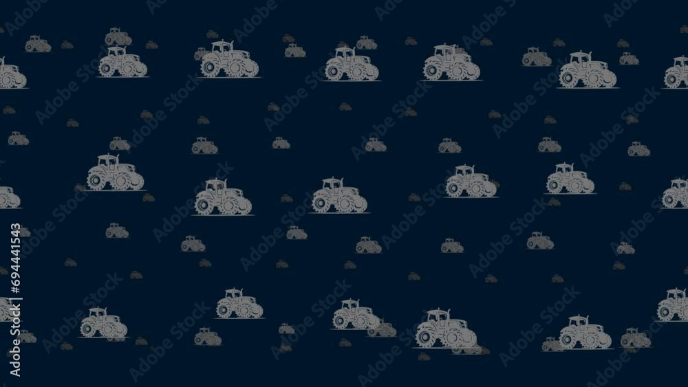Poster tractor symbols float horizontally from left to right. parallax fly effect. floating symbols are loc