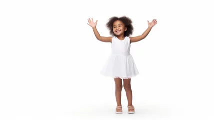 Fotobehang Happy smiling asian little girl spread out your arms, Full body isolated on white background isolated on white background,. Created using Generative AI Technology © LofiAnimations