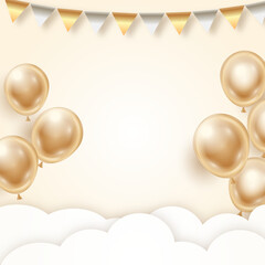 Obraz na płótnie Canvas Celebration background with realistic golden balloons, birthday background banner