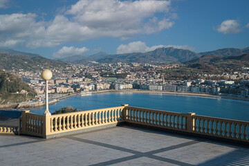 San Sebastian (Donostia), Spain, La Concha bay aerial view from Igeldo mountain - 694442365